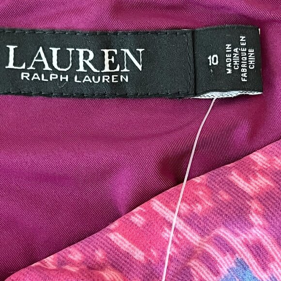 LAUREN Ralph Lauren Women Ruffle Dress Sz 10 Fuchsia Multi Geo High Low Hem NWT - Picture 9 of 14